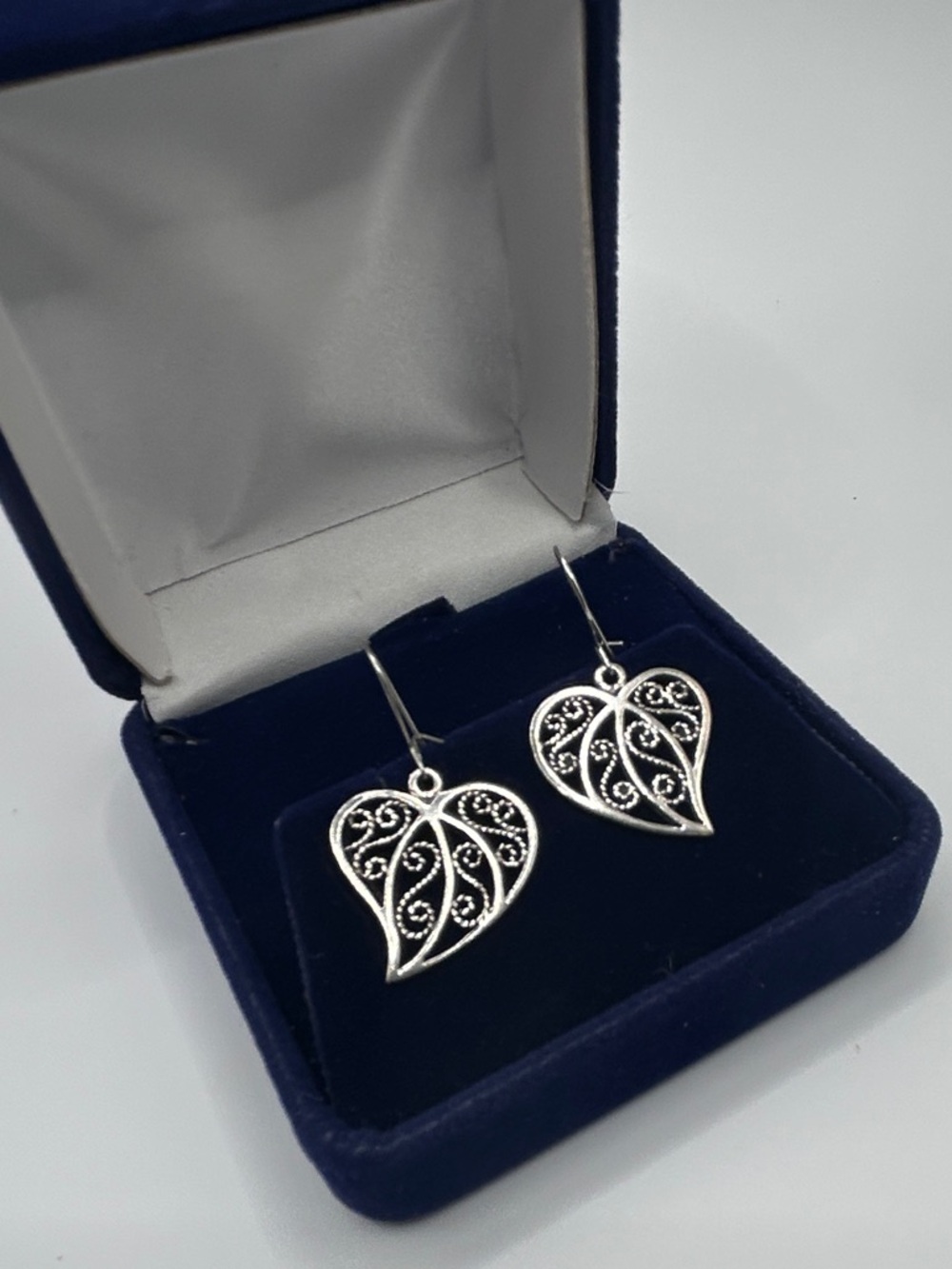 Sterling 925 Silver Filigree Heart Drop Earrings